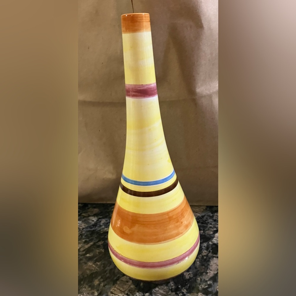 Vintage Secla Handpainted Ceramic Spiral Bud Vase Portugal